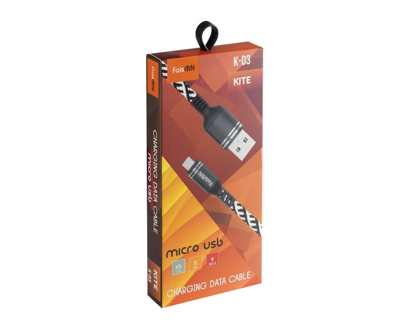NEW Кабель USB - микро USB FaisON K-D3 KITE, 1.0м, 2.0A, цвет: чёрный