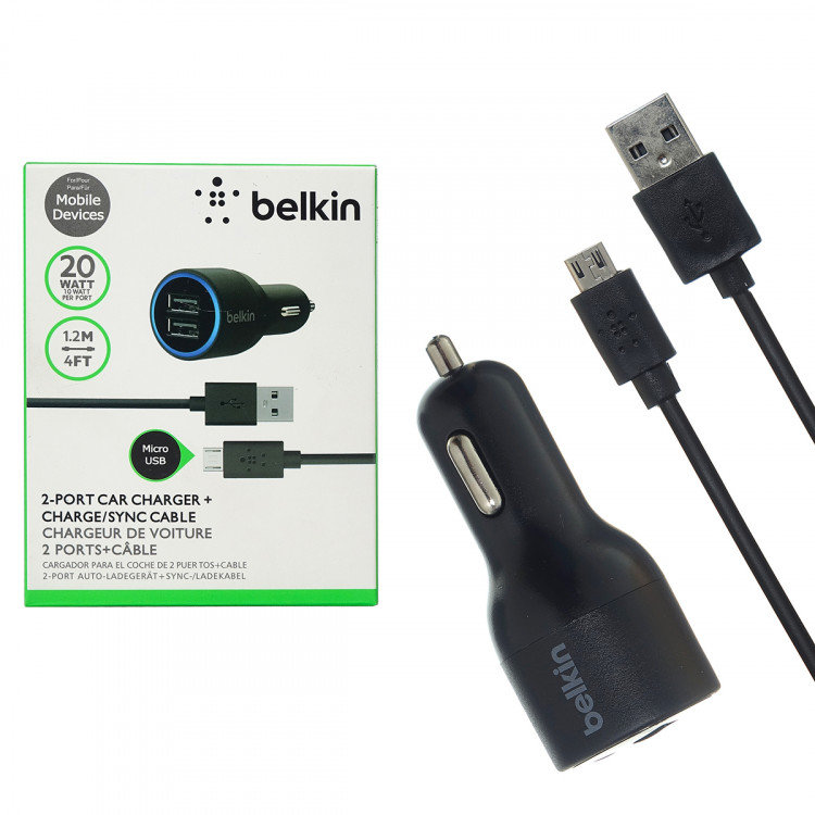 АЗУ Belkin F8J109 20W 5V/3,1A 2USB + кабель Micro 1,2m (White) в упаковке
