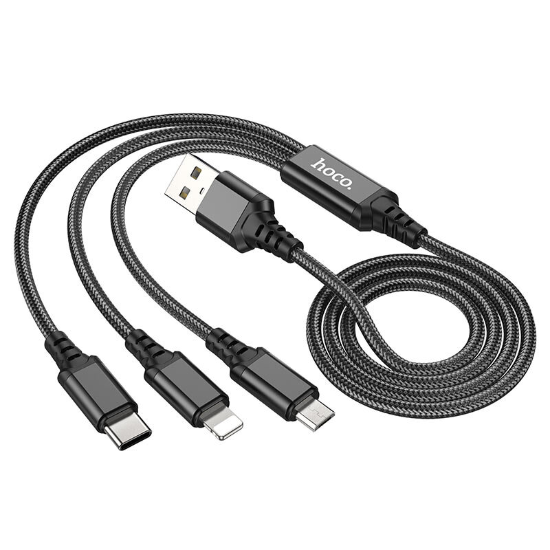 NEW Кабель USB - 8 pin, Type-C, микро USB HOCO X76 Super, 1.0м, 2.0A, цвет: чёрный